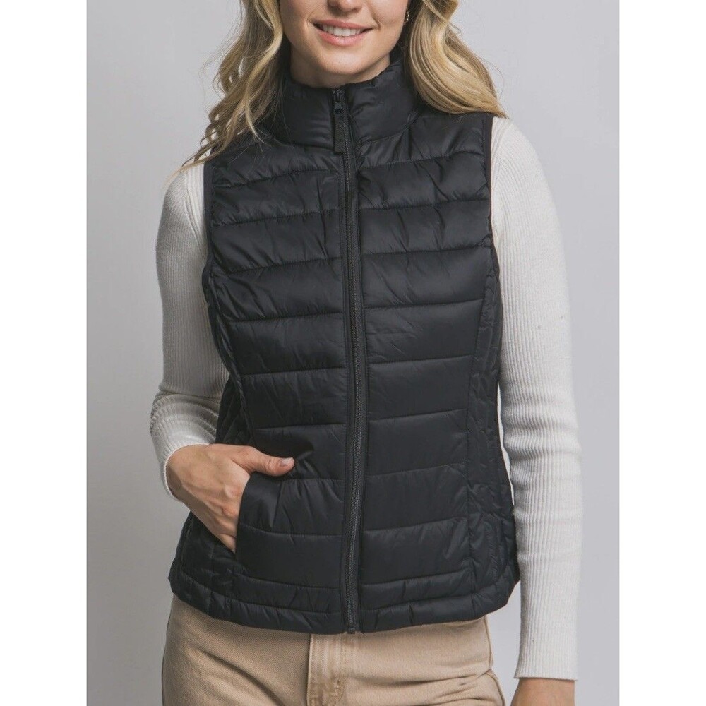 Old Navy Womens Vest Quilted Puffer Full Zip Lightweight Insulated Blue S/M